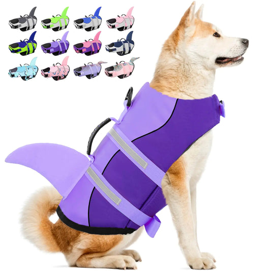 Large Dog Life Vest - Shark Style Life Jacket with Rescue Handle and High Buoyancy